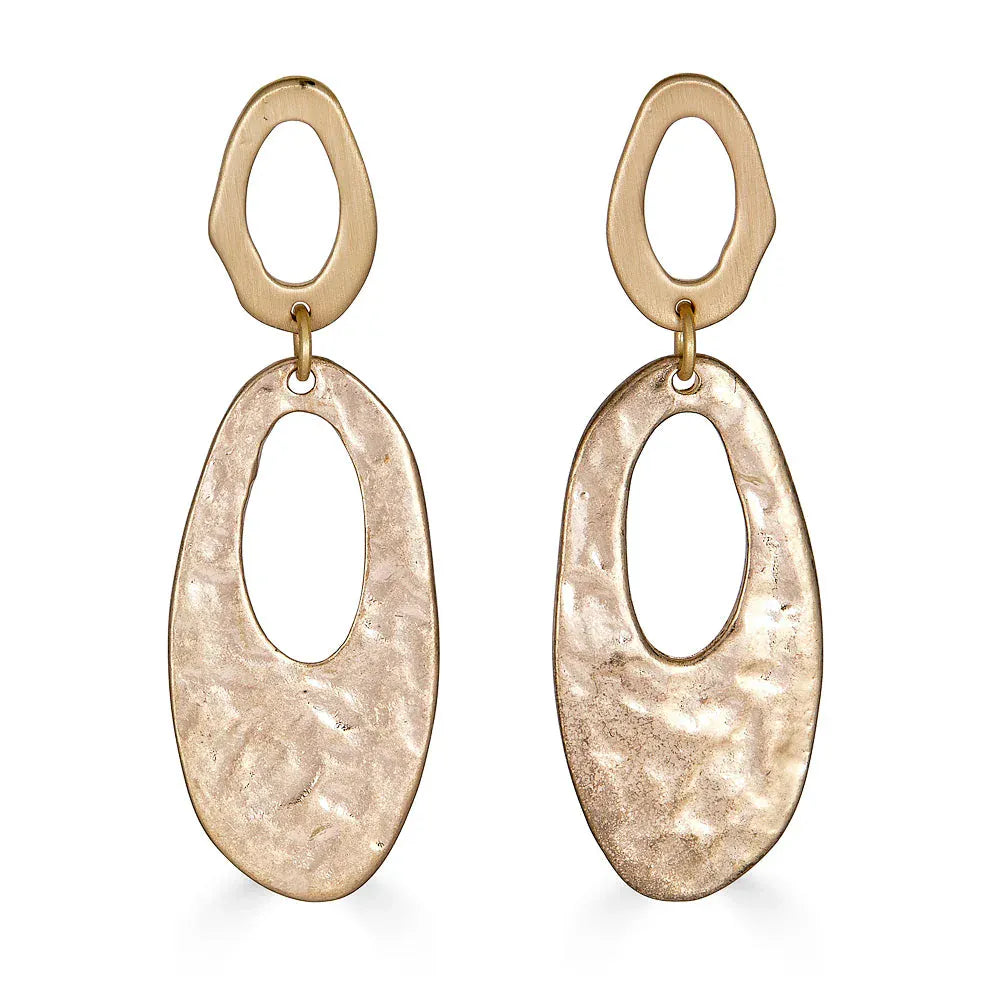EAR-GPL Matte Gold Oval Dangle Earrings