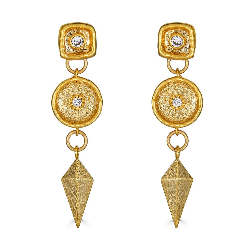 EAR-GPL Matte Gold Shield Dangle Earrings