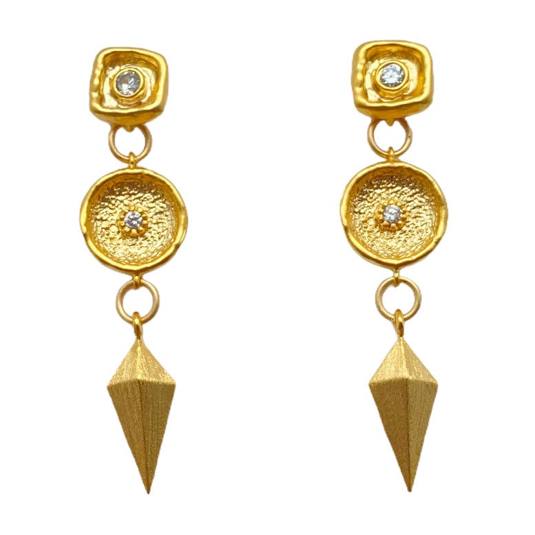 
                  
                    EAR-GPL Matte Gold Shield Dangle Earrings
                  
                