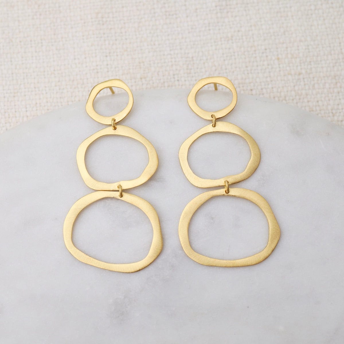 EAR-GPL Matte Gold Three Tier Irregular Ovals Earrings