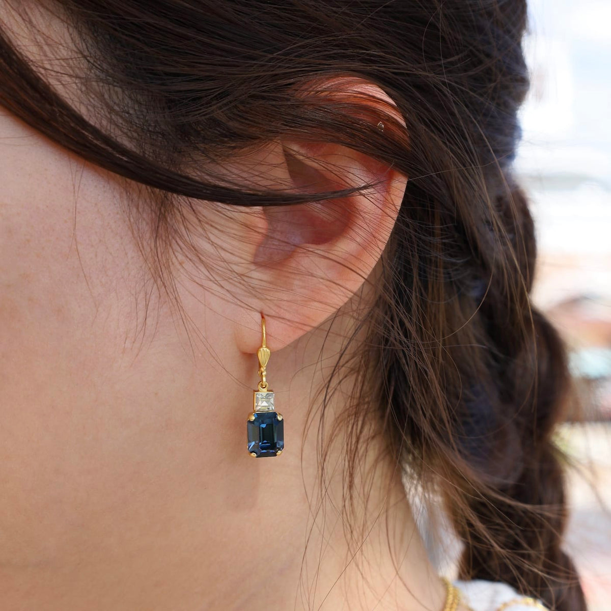 EAR-GPL Midnight Crystal Rectangle Earrings - Gold Plate