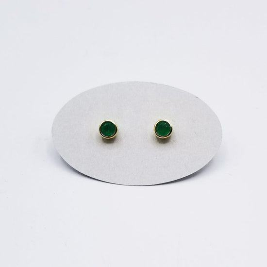 EAR-GPL Mini Green Agate Dot Post Earring ~ Gold Plated