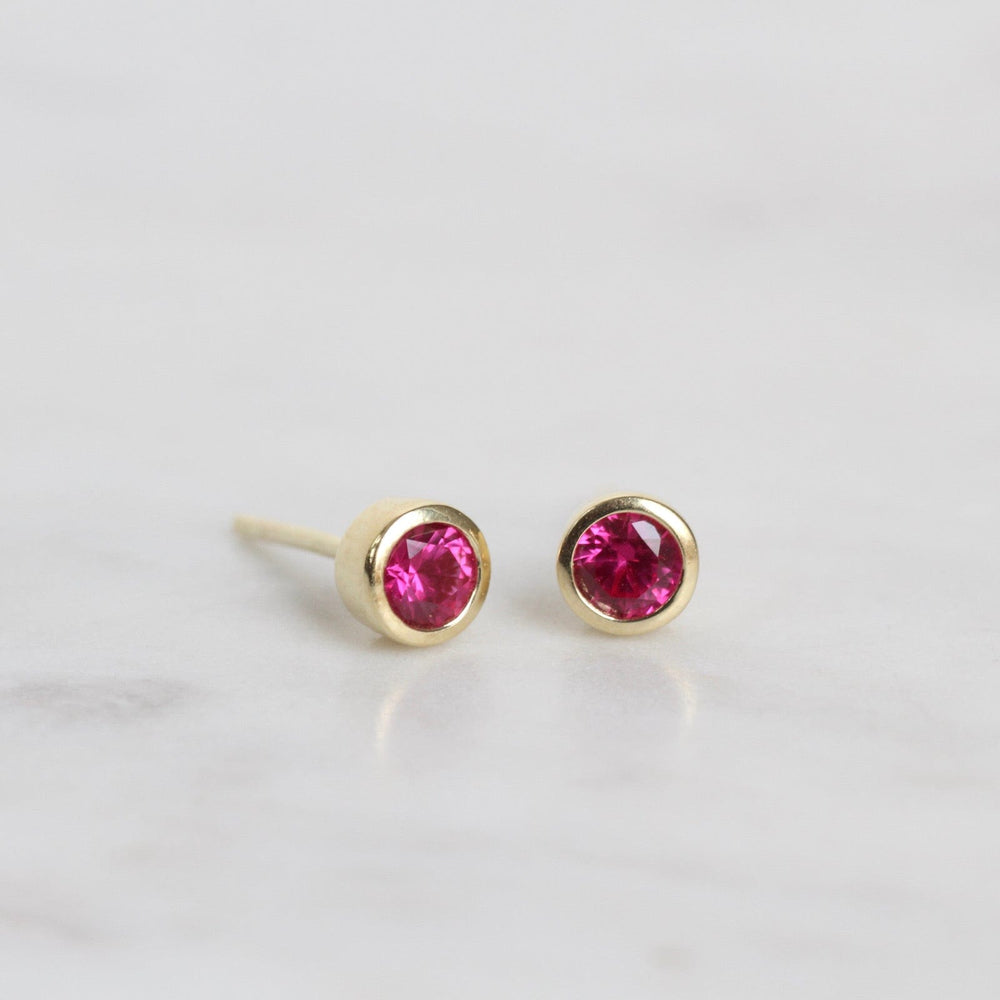 EAR-GPL Mini Synthetic Red Ruby Dot Post Earrings ~ Gold Plated