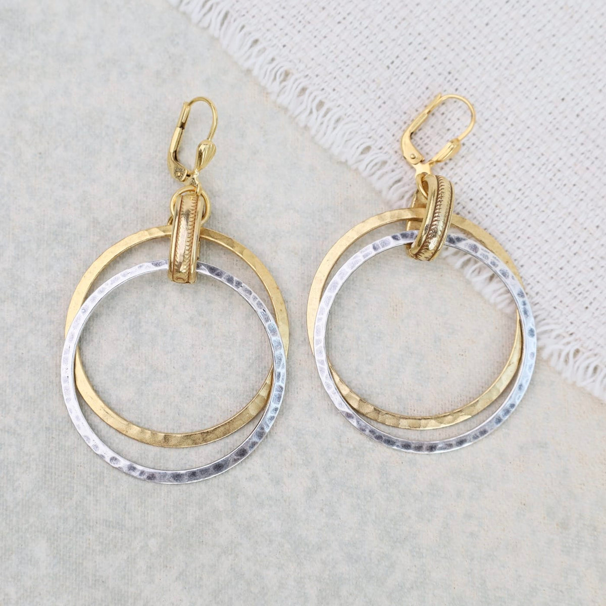EAR-GPL Mix Metal Hammered Hoop Earrings - Gold Plate
