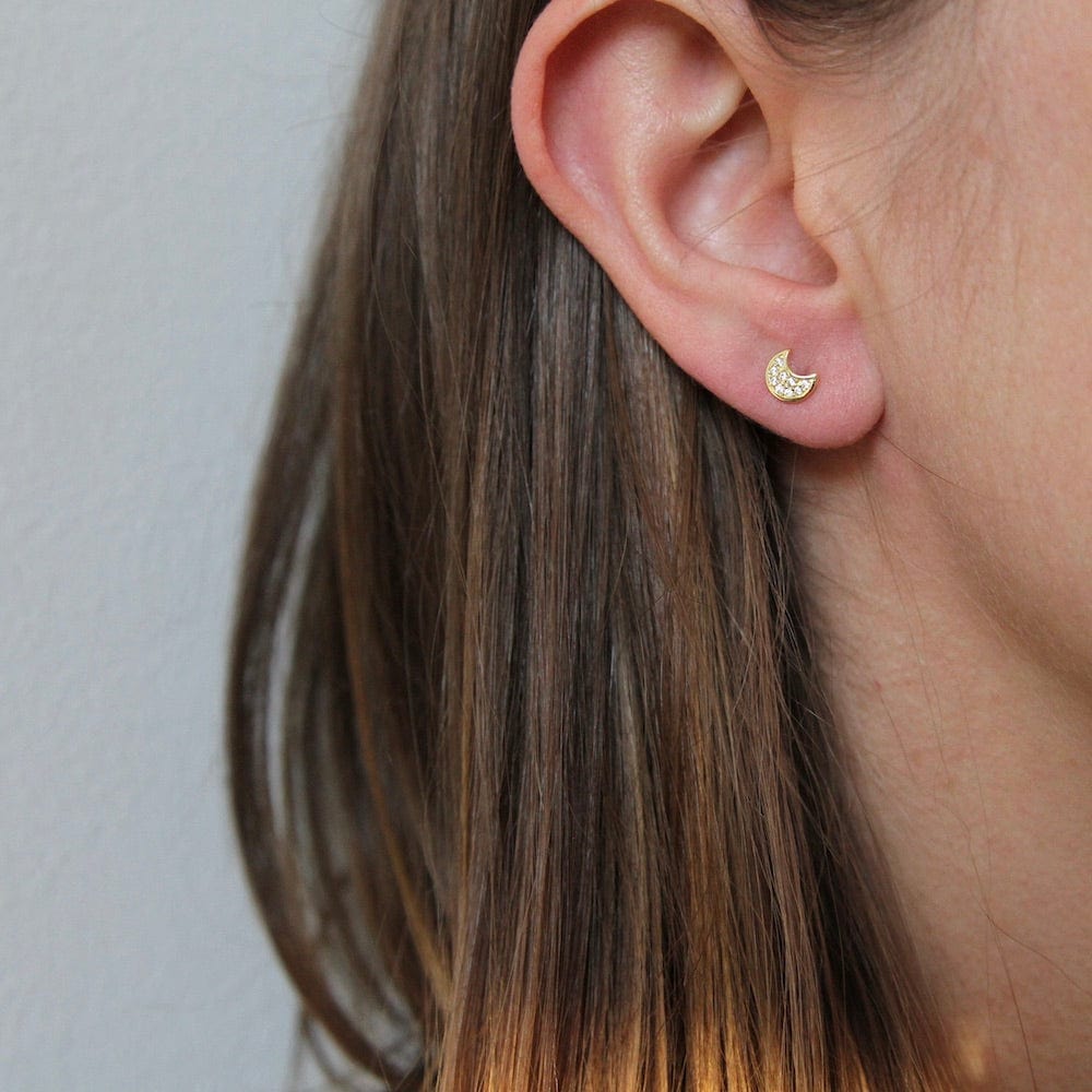 EAR-GPL Moon Studs -  14k Gold Plated Sterling Silver