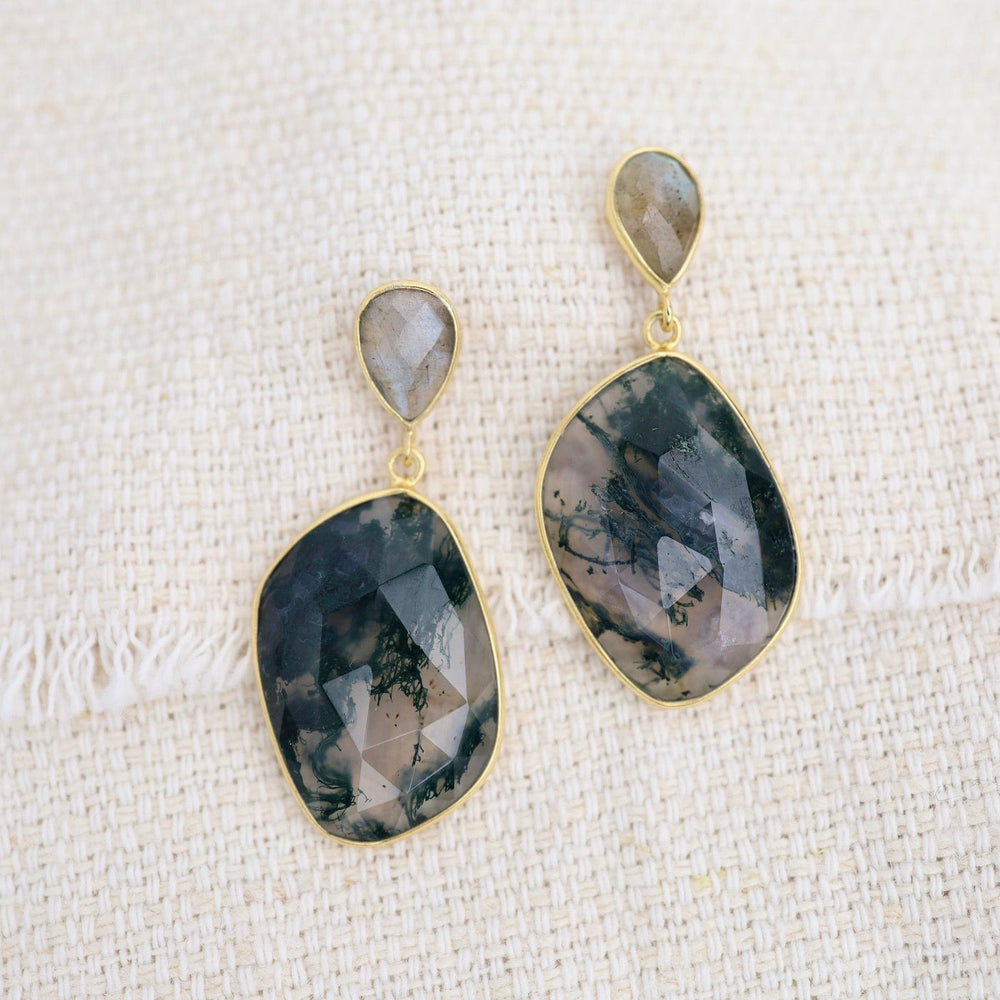 EAR-GPL Moss Agate & Labradorite Gold Plated Earrings