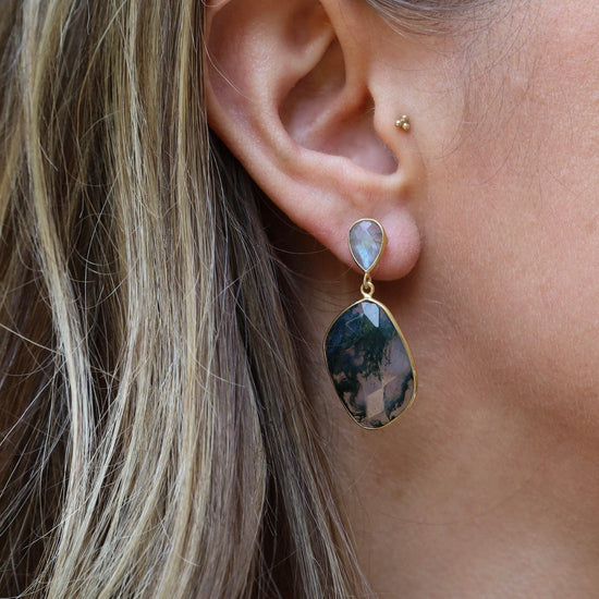 EAR-GPL Moss Agate & Labradorite Gold Plated Earrings