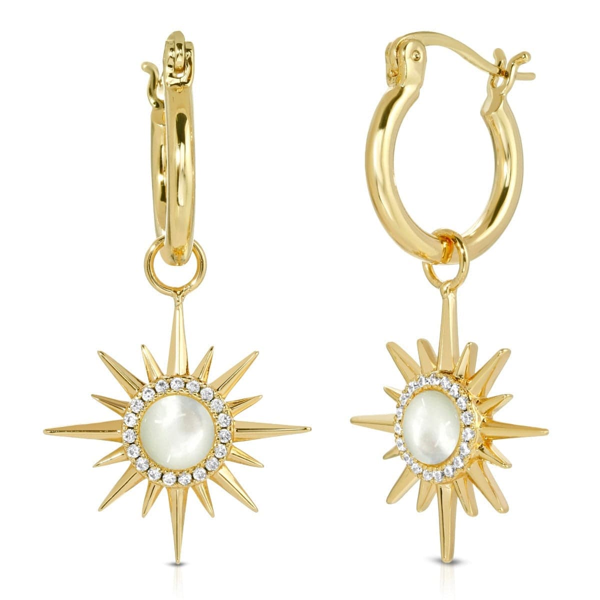 EAR-GPL Mother of Pearl  Starburst Mini Hoop Earrings