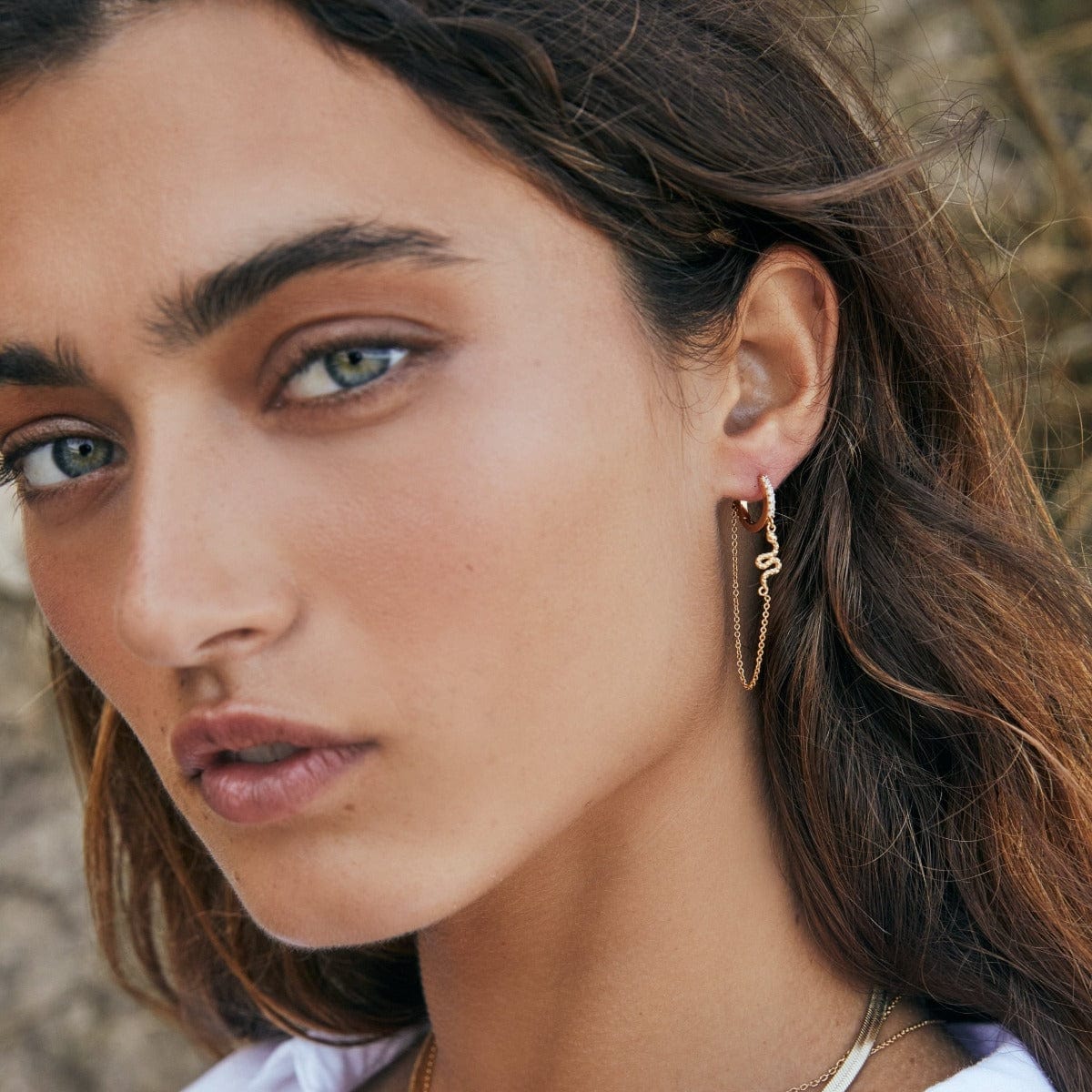 EAR-GPL Mystic Serpent Pave Chain Huggie Earrings