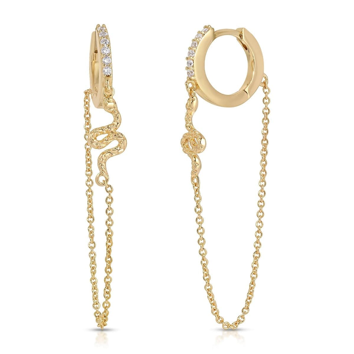 EAR-GPL Mystic Serpent Pave Chain Huggie Earrings