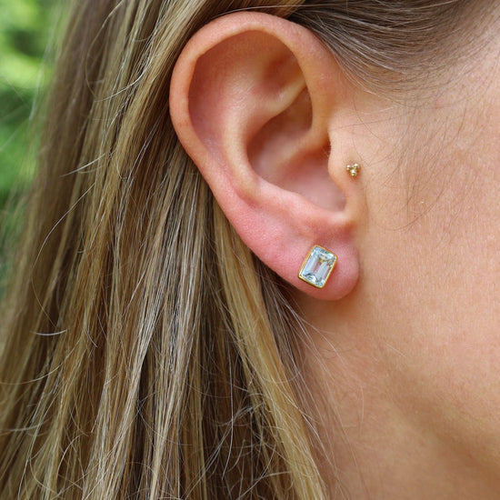 EAR-GPL Natural Blue Topaz Baguette Stud Earrings