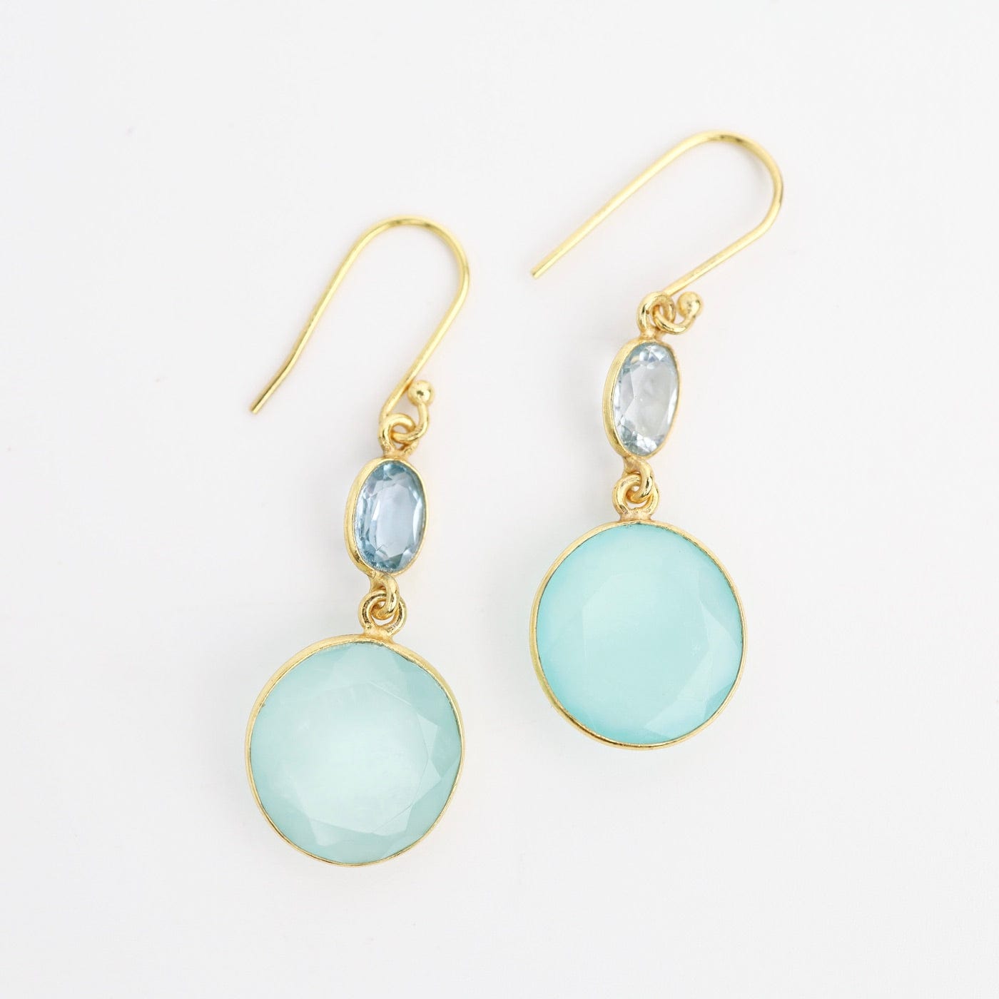 EAR-GPL Natural Blue Topaz & Chalcedony Gold Earrings