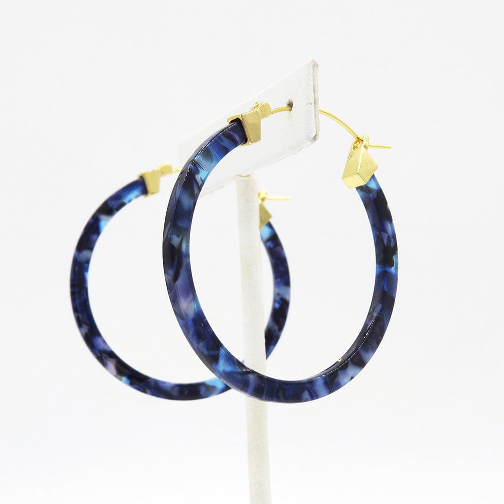 EAR-GPL NAVY RESIN HOOP EARRING 50mm