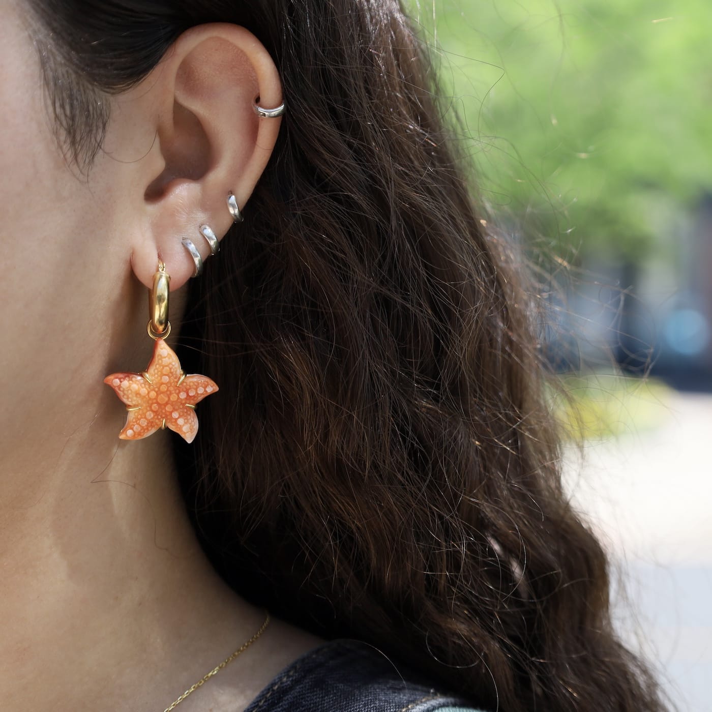 EAR-GPL Orange Starfish Hoop Earrings