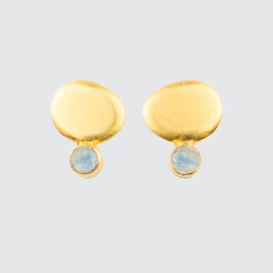 EAR-GPL Organic Disc Stud Earring with Tiny Faceted Stone