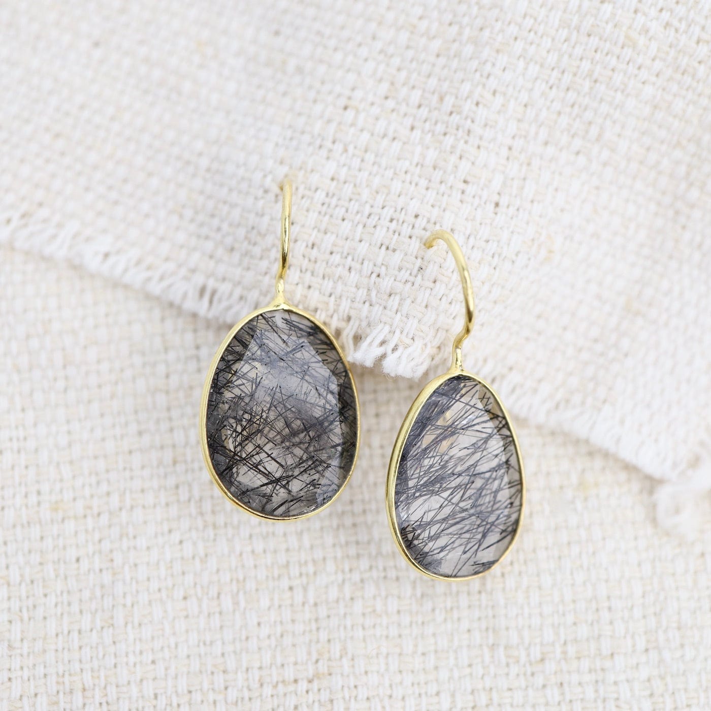 EAR-GPL Oval Black Rutile Quartz Earrings