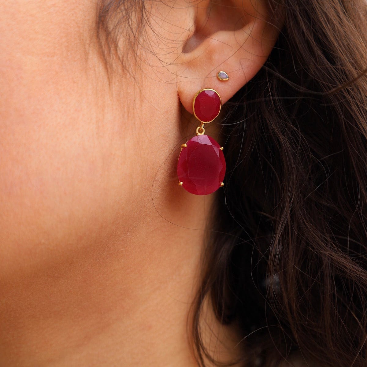 EAR-GPL Oval Drop Ruby Earrings