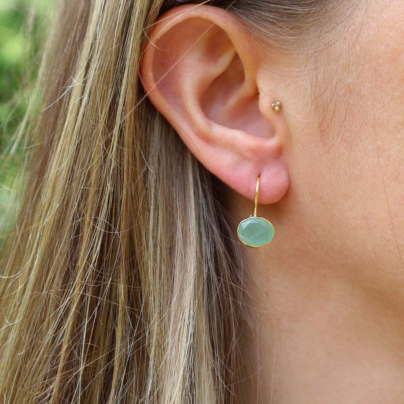 EAR-GPL Oval Green Aventurine Earrings