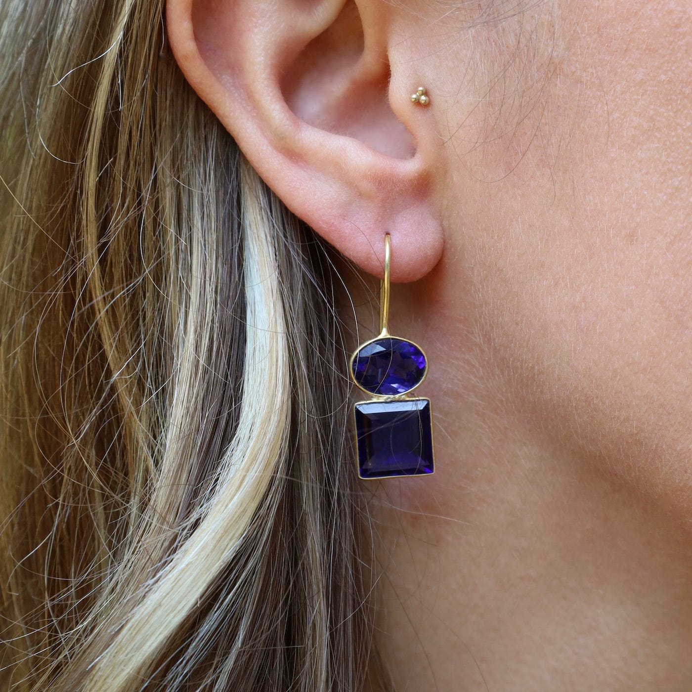 EAR-GPL Oval Square Blue Iolite Earrings