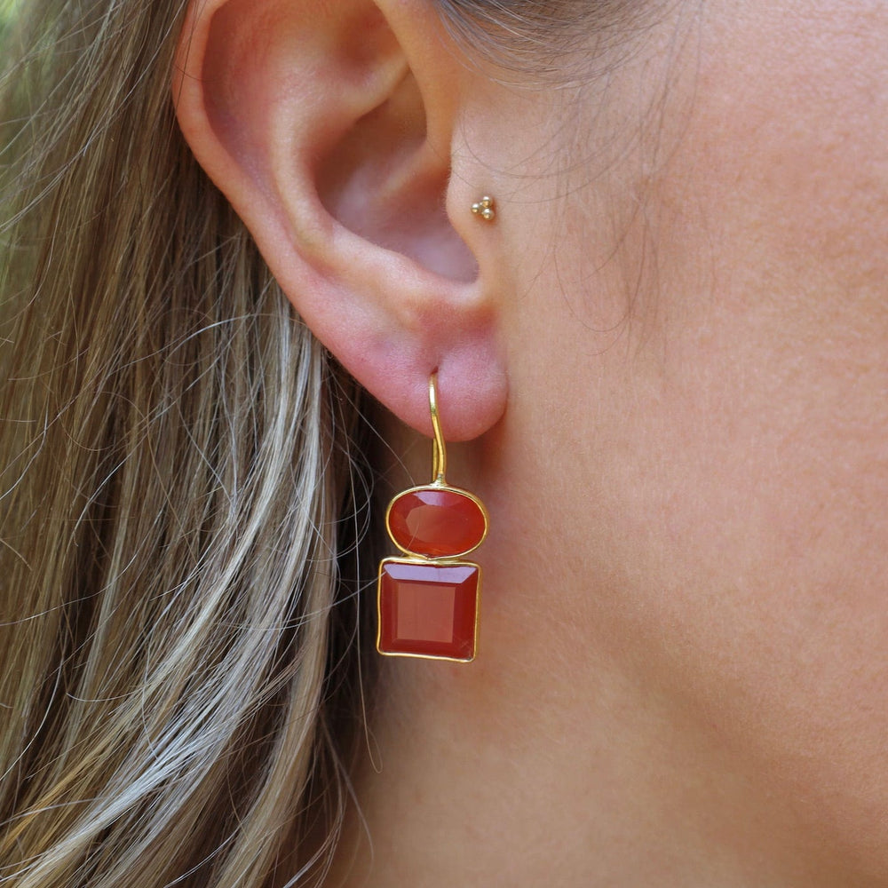 EAR-GPL Oval Square Carnelian Earrings