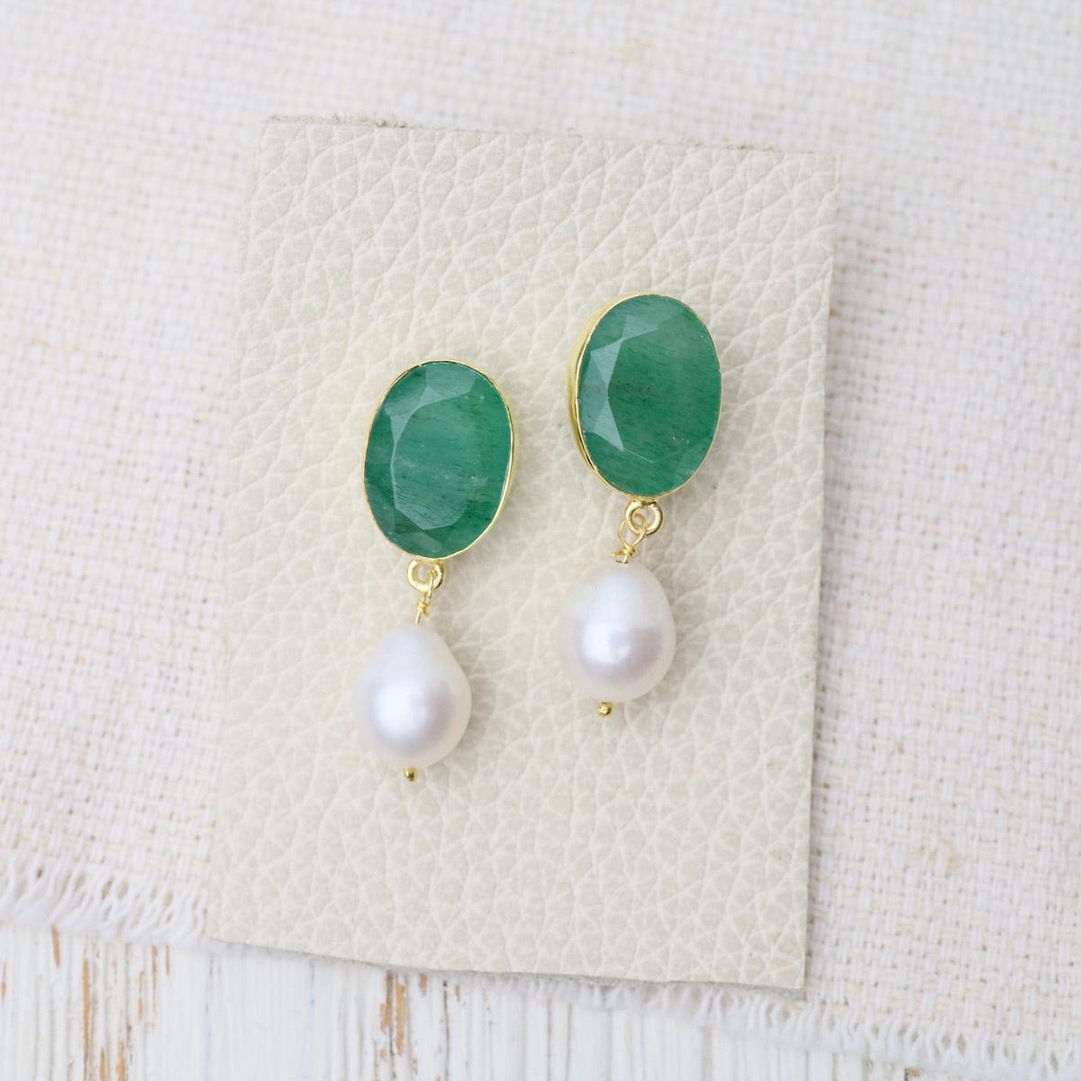 EAR-GPL Pearl and Green Aventurine Earrings