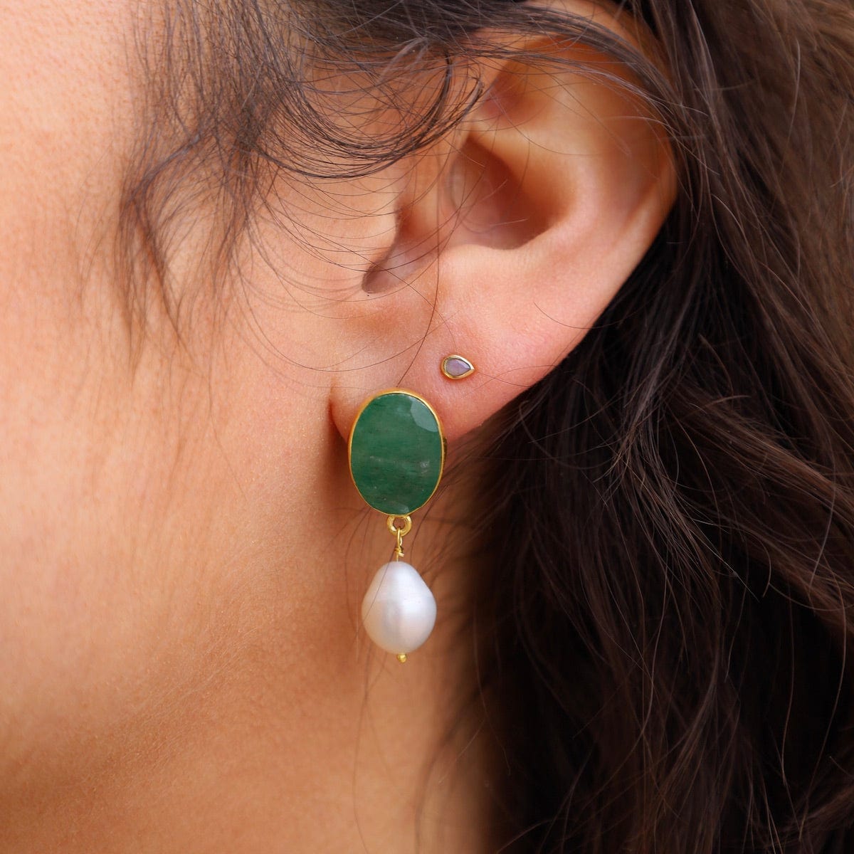 EAR-GPL Pearl and Green Aventurine Earrings