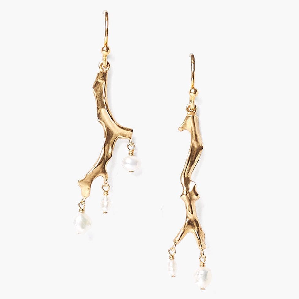 EAR-GPL Pearl Gold Coral Branch Earrings