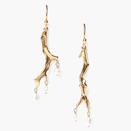 EAR-GPL Pearl Gold Coral Branch Earrings