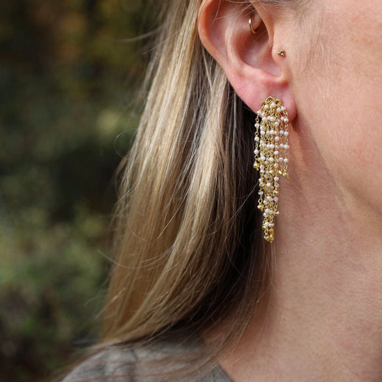 EAR-GPL Pearl Waterfall with Gold Beads Earrings
