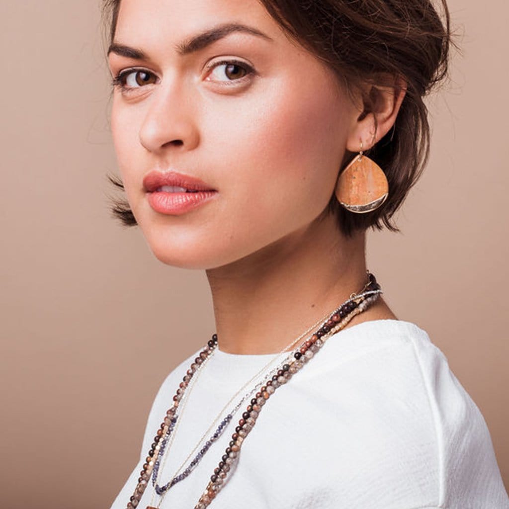 Dipped Teardrop Petrified Wood Earrings Dipped Teardrop Petrified Wood Earrings