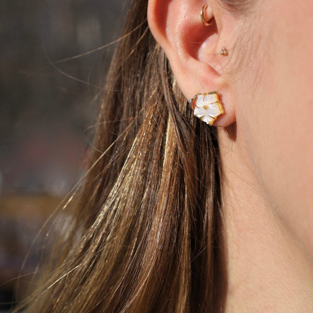 EAR-GPL Plumeria Stud Earrings White Mother of Pearl