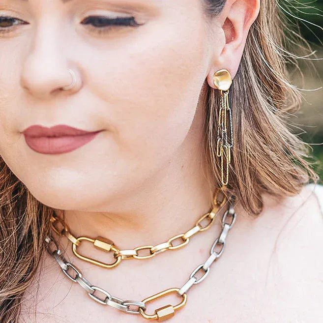 EAR-GPL Rhodium and Gold Paperclip Earrings