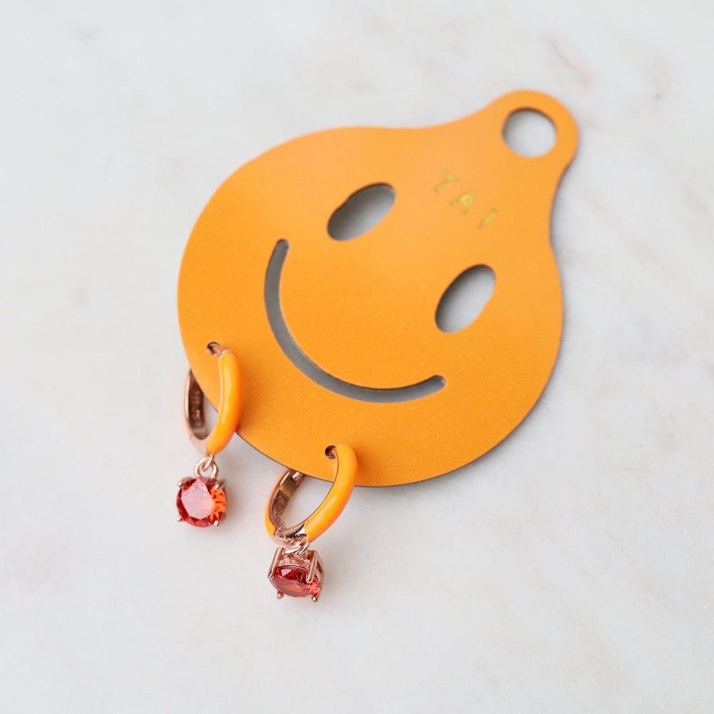 
                  
                    EAR-GPL Rose Gold Vermeil Huggie Hoop with Orange Enamel & CZ Drop
                  
                