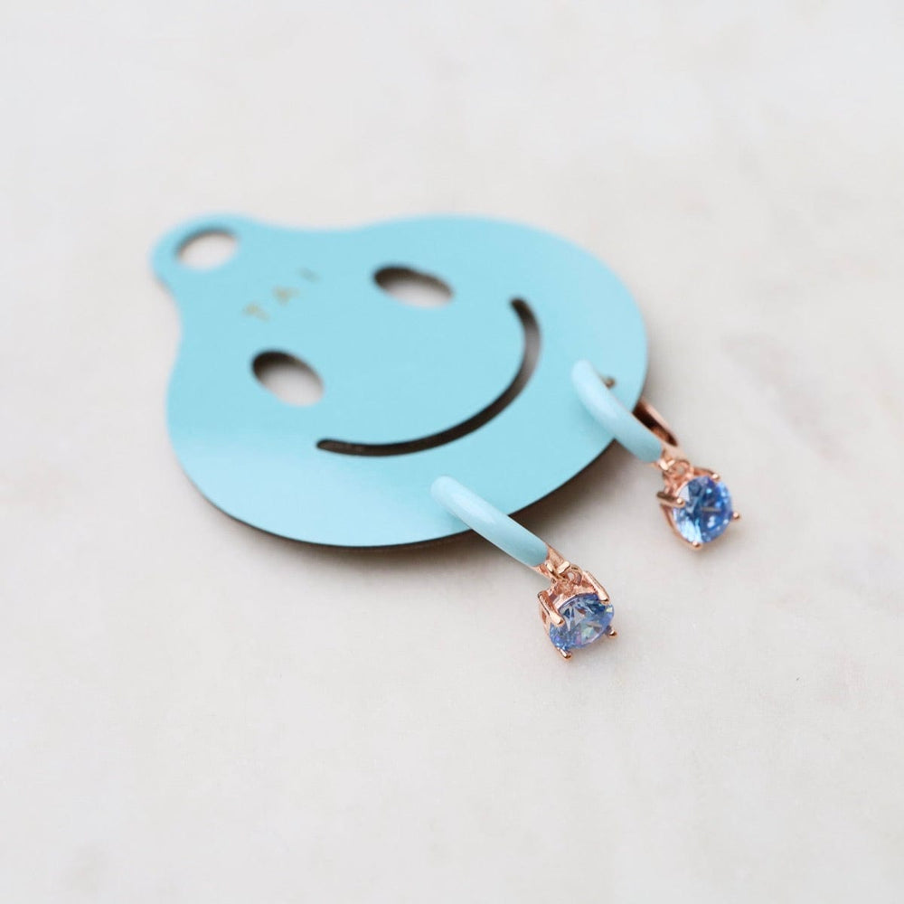 
                  
                    EAR-GPL Rose Gold Vermeil Huggie Hoops with Aqua Enamel & CZ Drop
                  
                