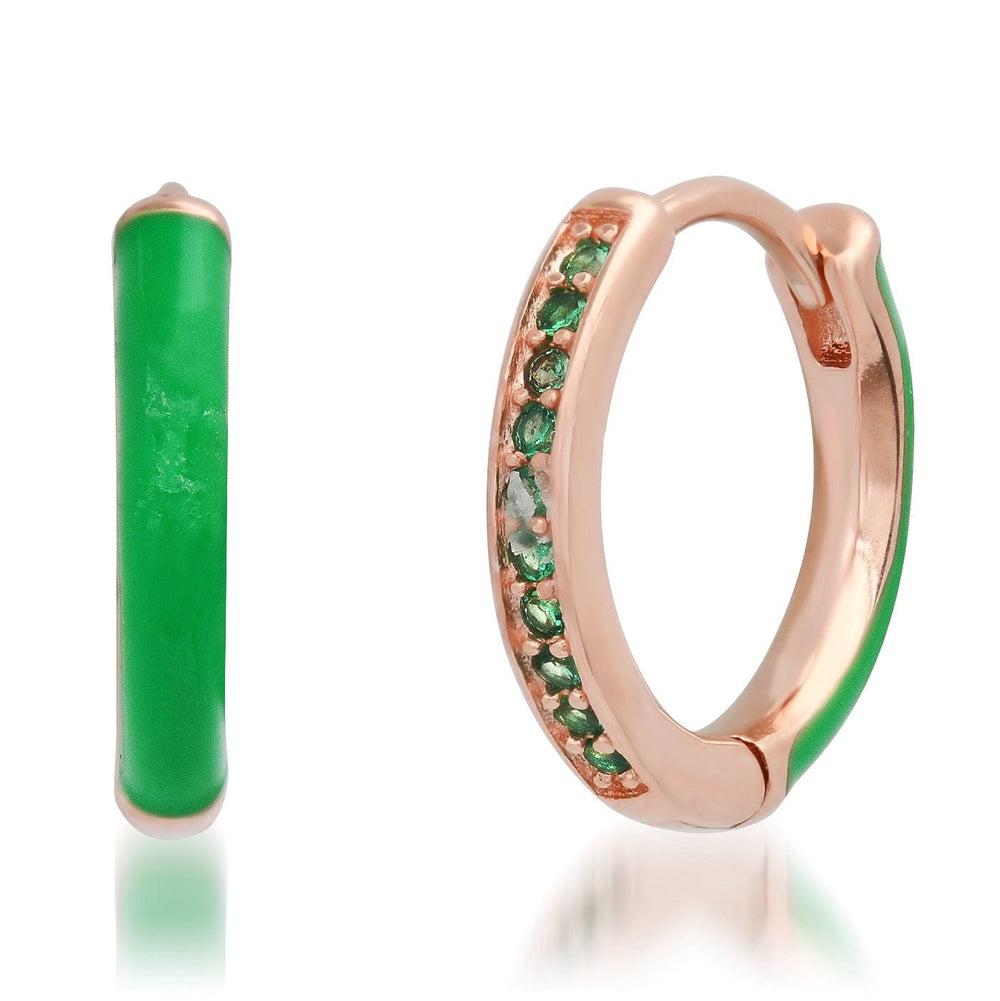 EAR-GPL Rose Gold Vermeil Huggie Hoops with Green Enamel & CZ