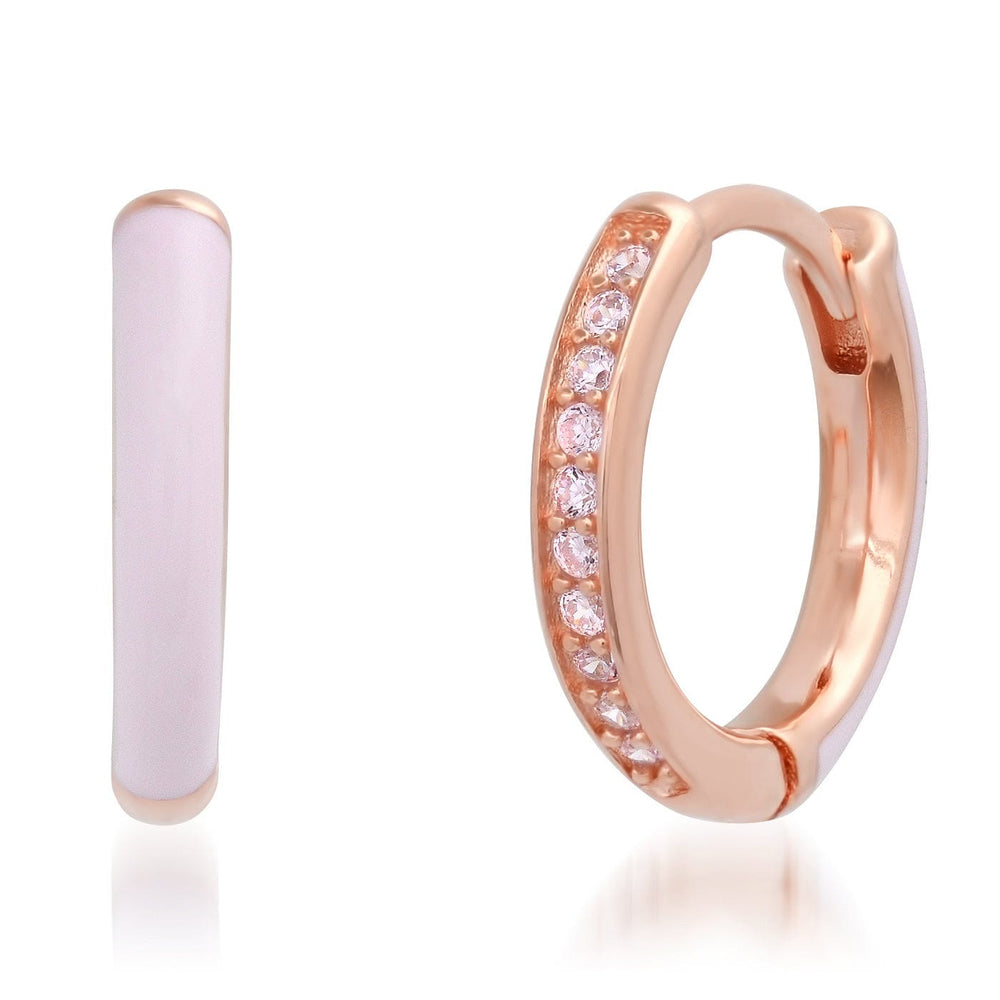 EAR-GPL Rose Gold Vermeil Huggie Hoops with Pink Enamel & CZ