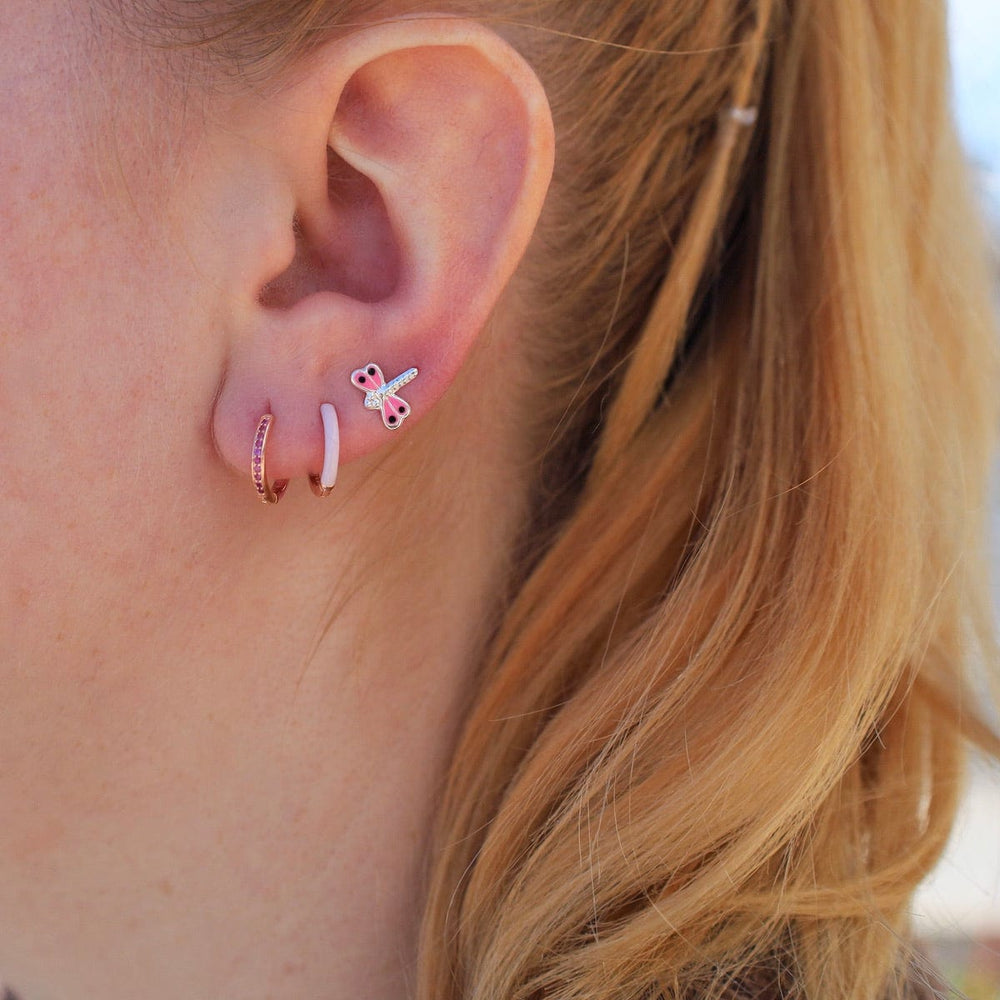 
                      
                        EAR-GPL Rose Gold Vermeil Huggie Hoops with Pink Enamel & CZ
                      
                    