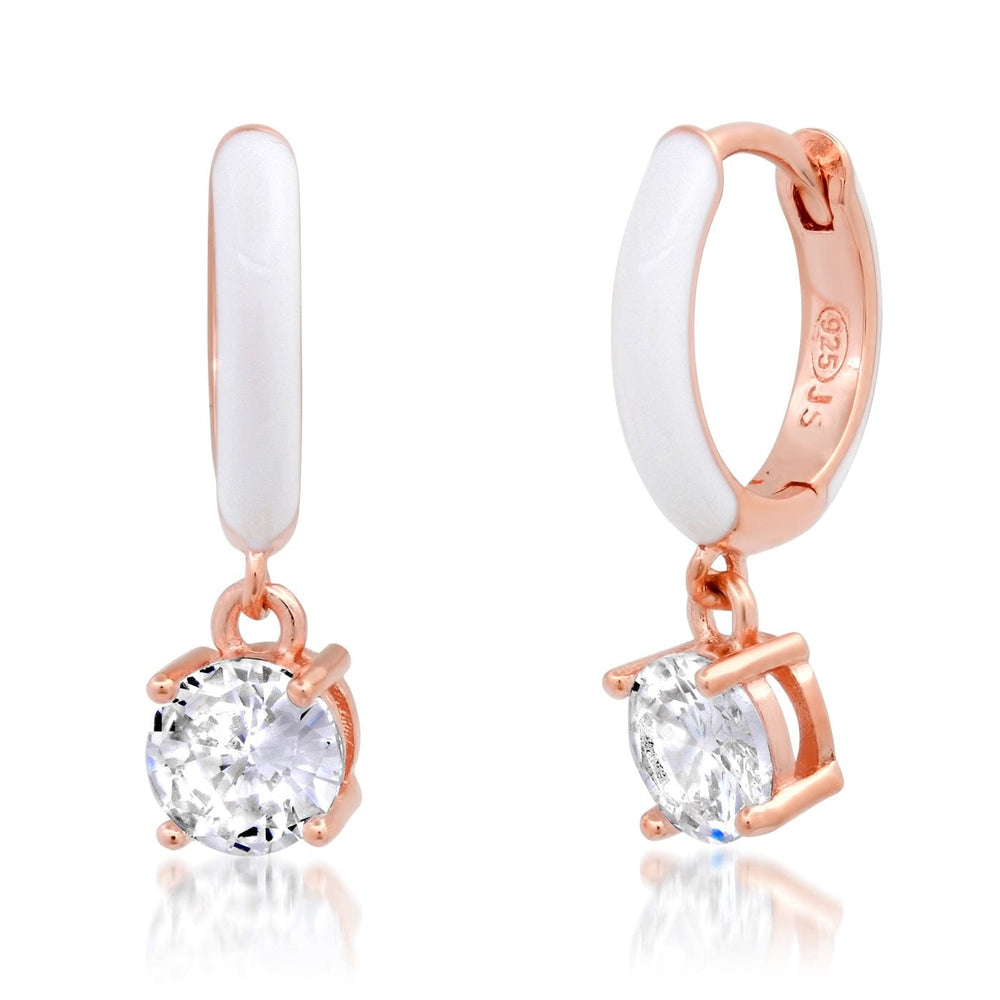 EAR-GPL Rose Gold Vermeil Huggie Hoops with White Enamel & CZ Drop