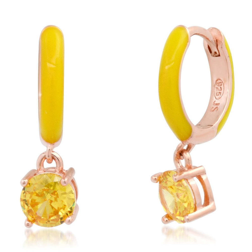 EAR-GPL Rose Gold Vermeil Huggie Hoops with Yellow Enamel & CZ Drop