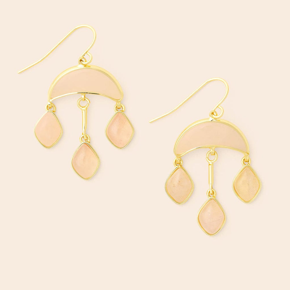 EAR-GPL Rose Quartz Stone Crescent Drop Earrings