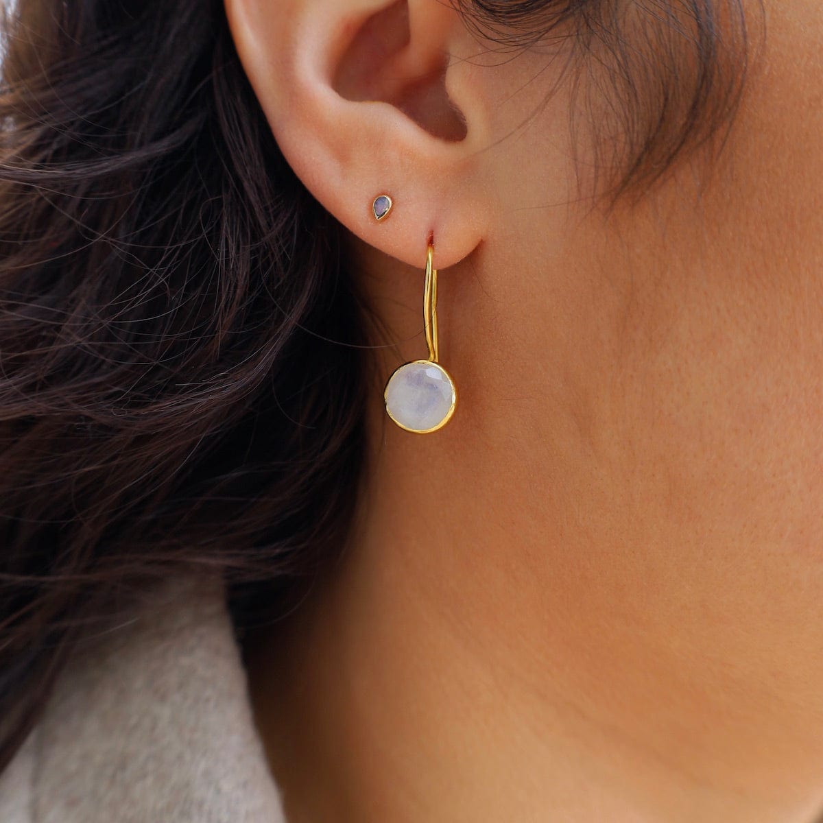 EAR-GPL Round Rainbow Moonstone Earrings