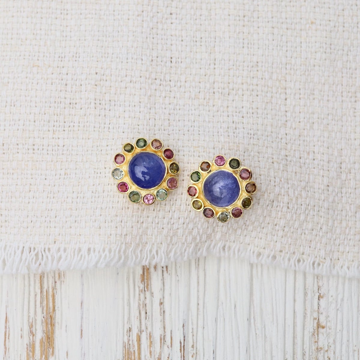 EAR-GPL Round Tanzanite & Tourmaline Stud Earrings