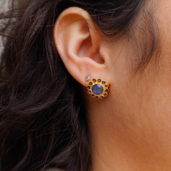 EAR-GPL Round Tanzanite & Tourmaline Stud Earrings