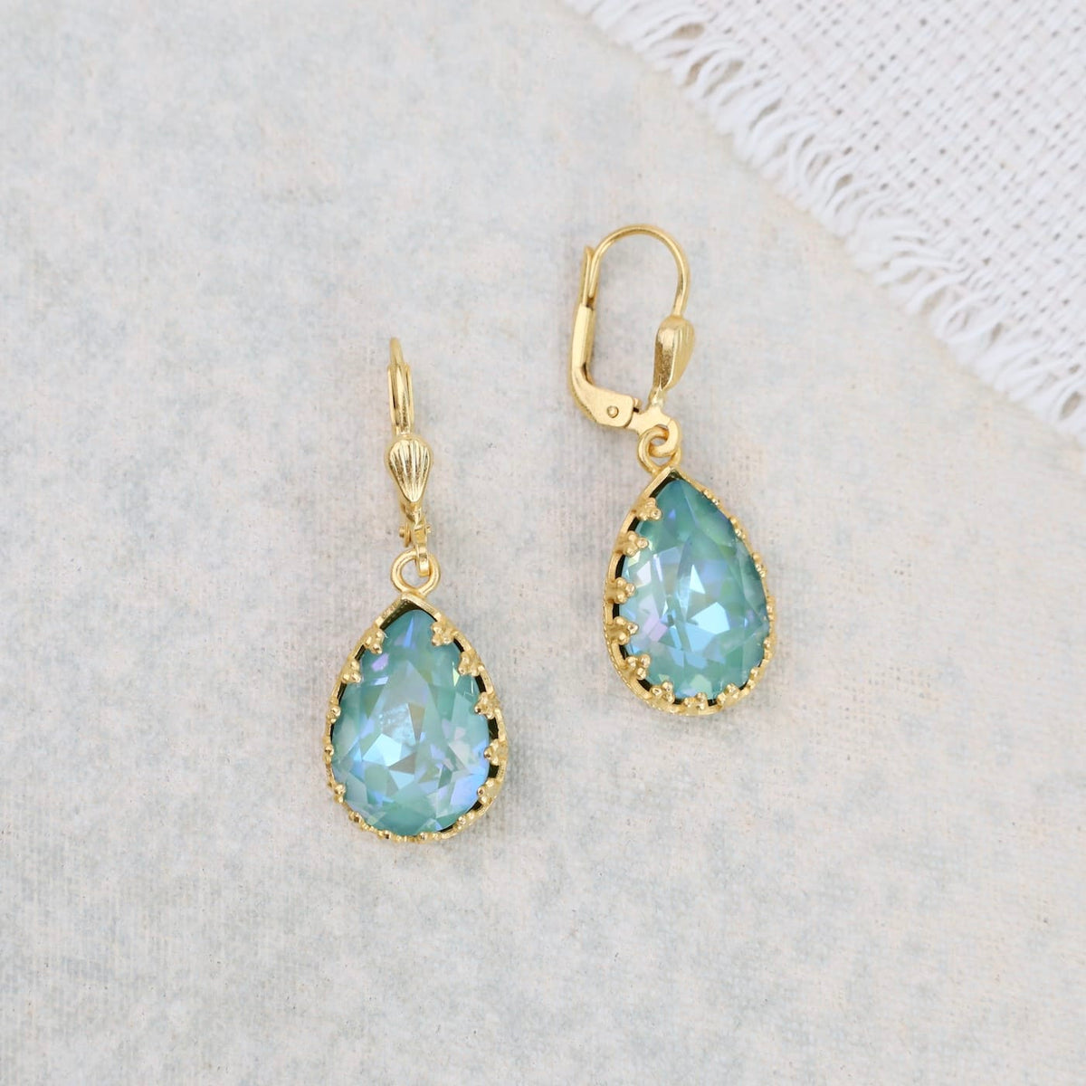 EAR-GPL Sage Crystal Teardrop Earrings - Gold Plate