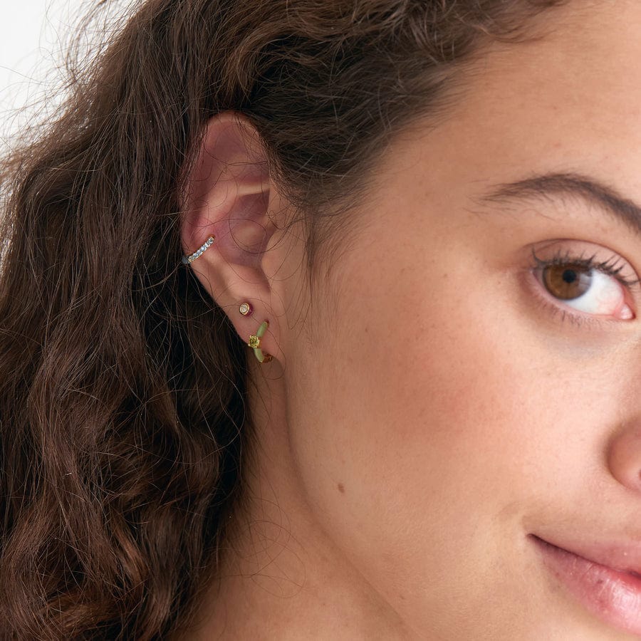 EAR-GPL Sage Enamel Gold Huggie Hoop Earrings