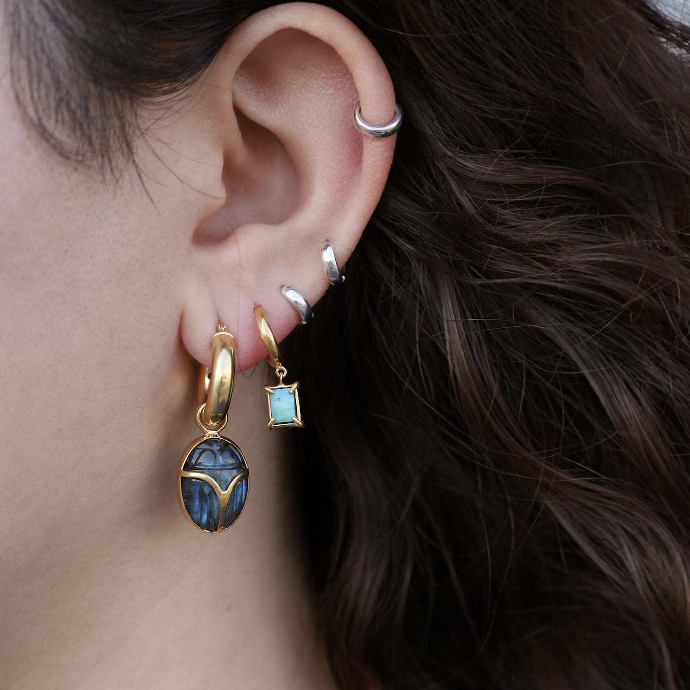EAR-GPL Scarab Hoop Earrings Labradorite
