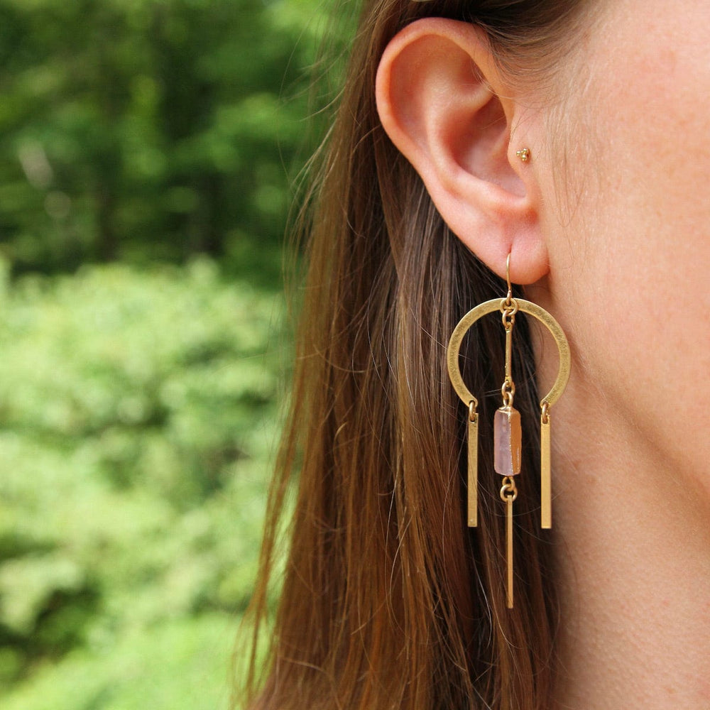 EAR-GPL Scout Dream Catcher Stone Earring - Rose Quartz/Gold