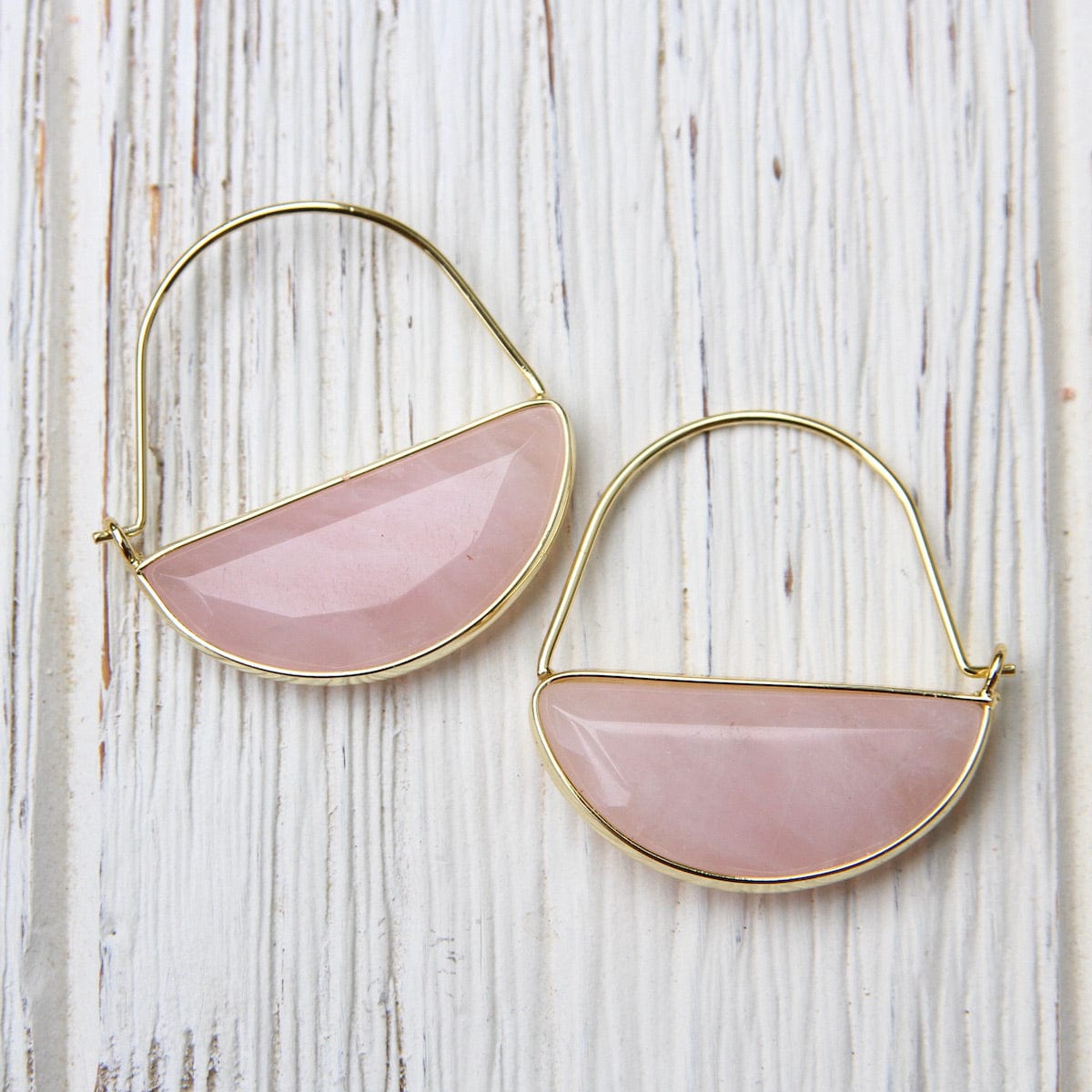 EAR-GPL Scout Stone Prism Hoop - Rose Quartz/Gold