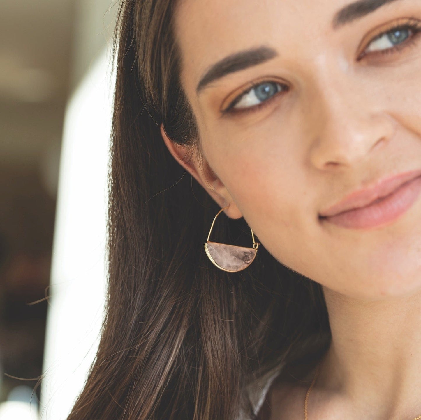 EAR-GPL Scout Stone Prism Hoops - Rose Quartz & Gold