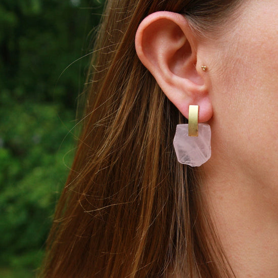 EAR-GPL Scout Stone Slice Earring -Rose Quartz/Gold